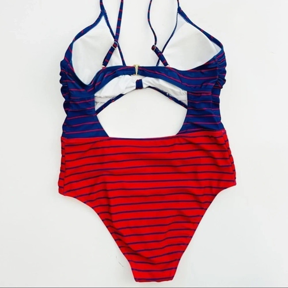 HOT WATER Fiesta Red & French Blue Stripe High-Waist Monokini XL - Picture 12 of 13